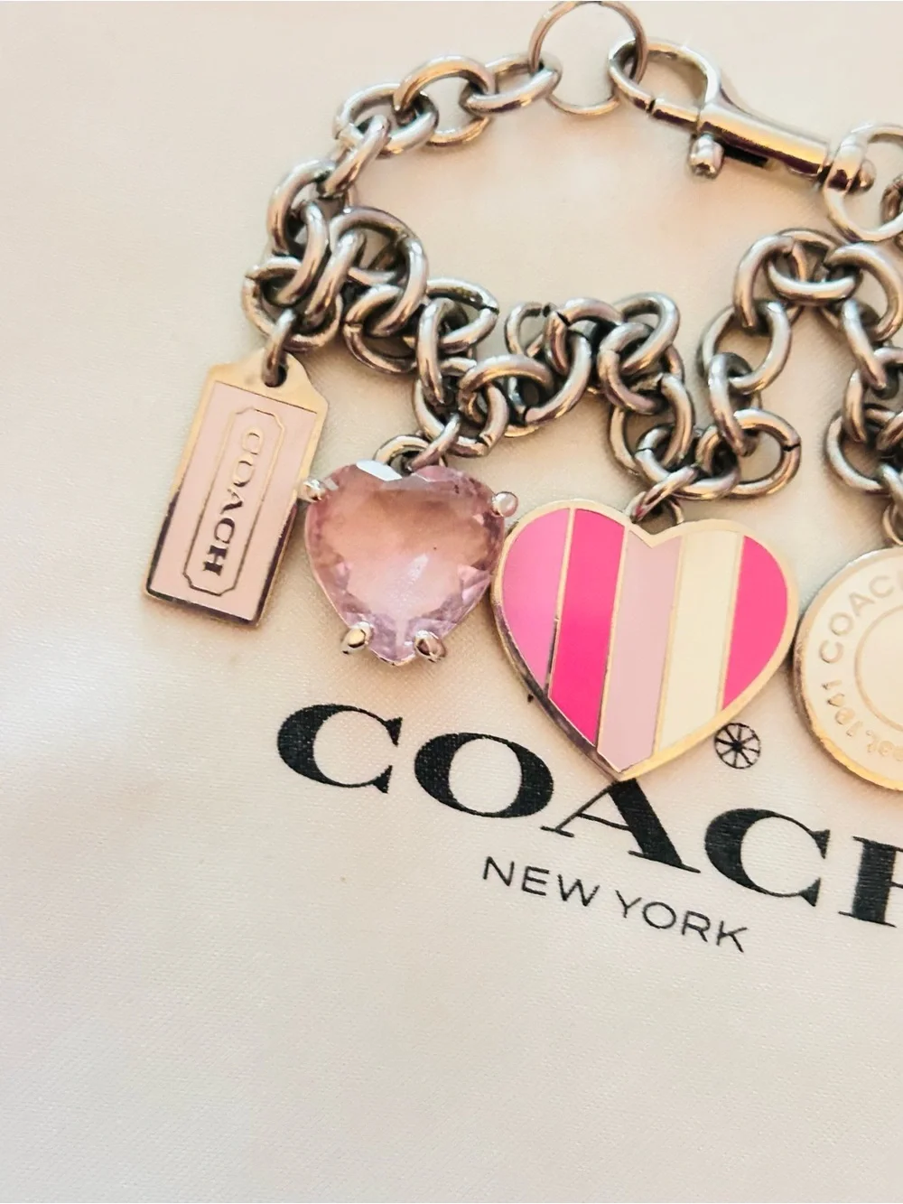 RARE Coach Y2K Pink Cancer Awareness Charm Bracelet